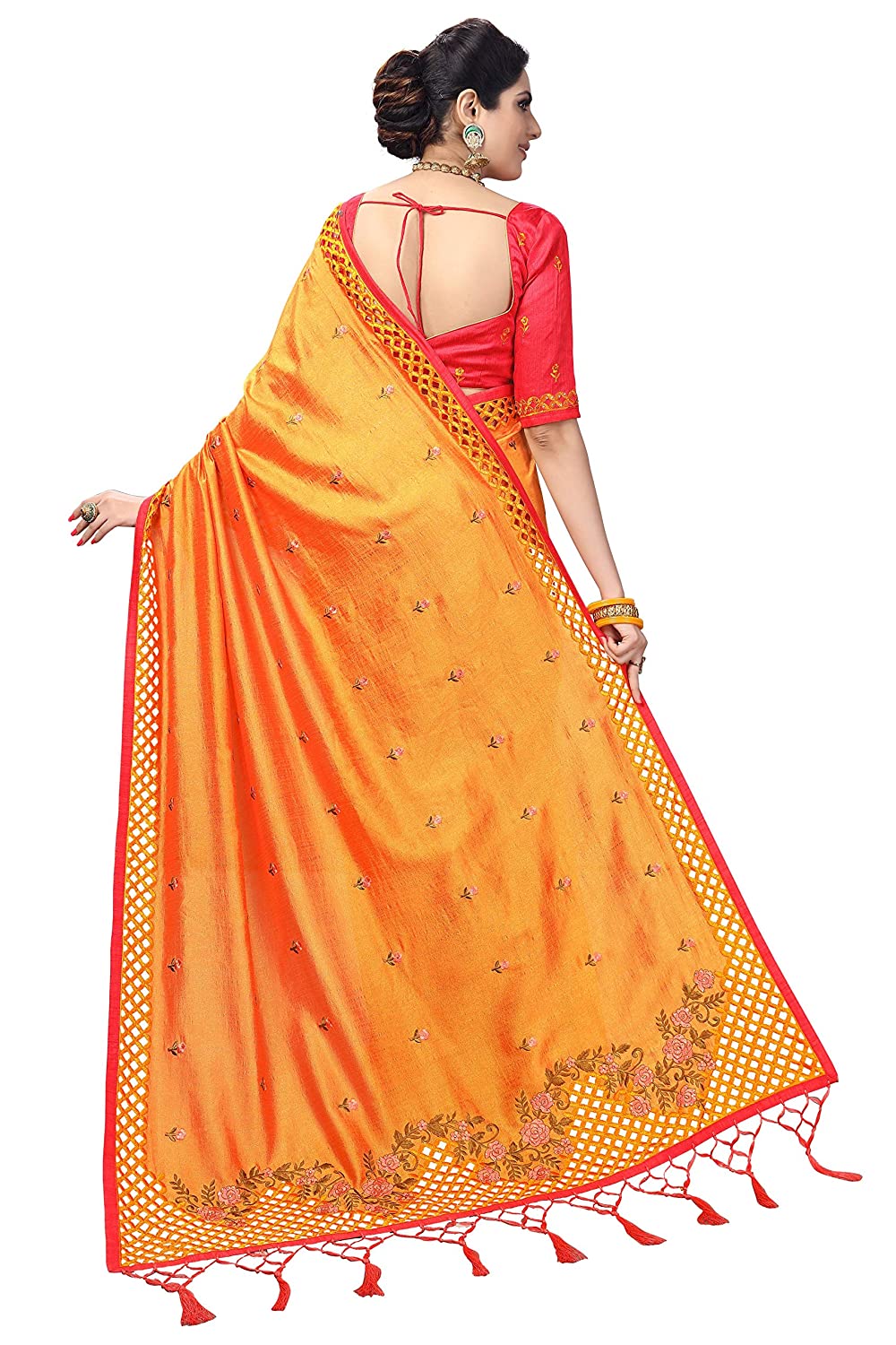 Sarvadarshi Fashion Women'S Satin Silk Blend Orange Pink Color Saree | Grocsy