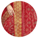 Mirchi Fashion Women's Red Cotton Blend Kalamkari Printed Saree | Grocsy