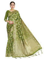 Vardha Women's Olive Green Banarasi Art Silk Saree | Grocsy