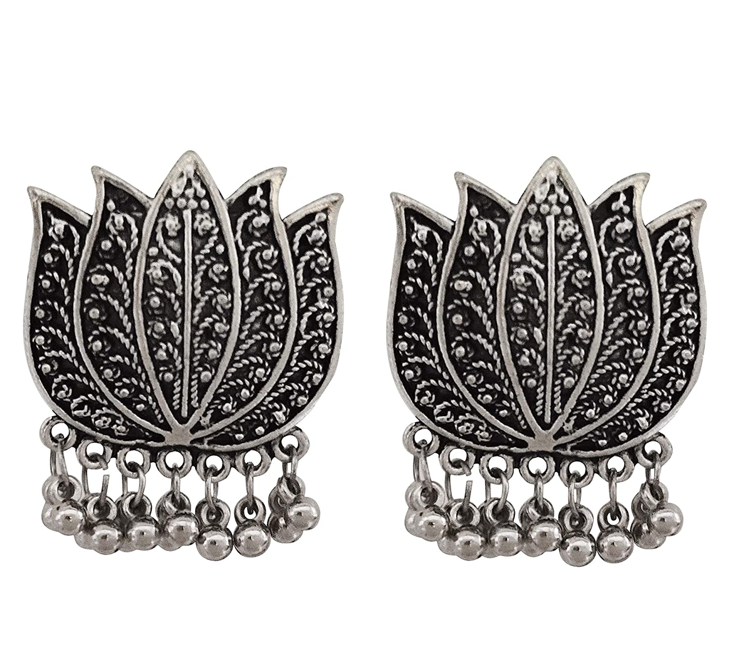 Silver-Plated Alloy Oxidised Lotus Petals Necklace - The Pari | Grocsy