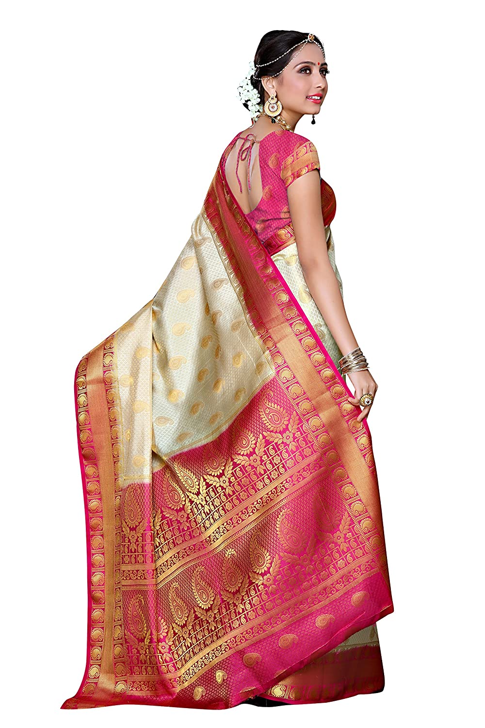Mimosa Women's Kanchipuram Art Silk Saree With Unstitched Blouse Piece | Grocsy