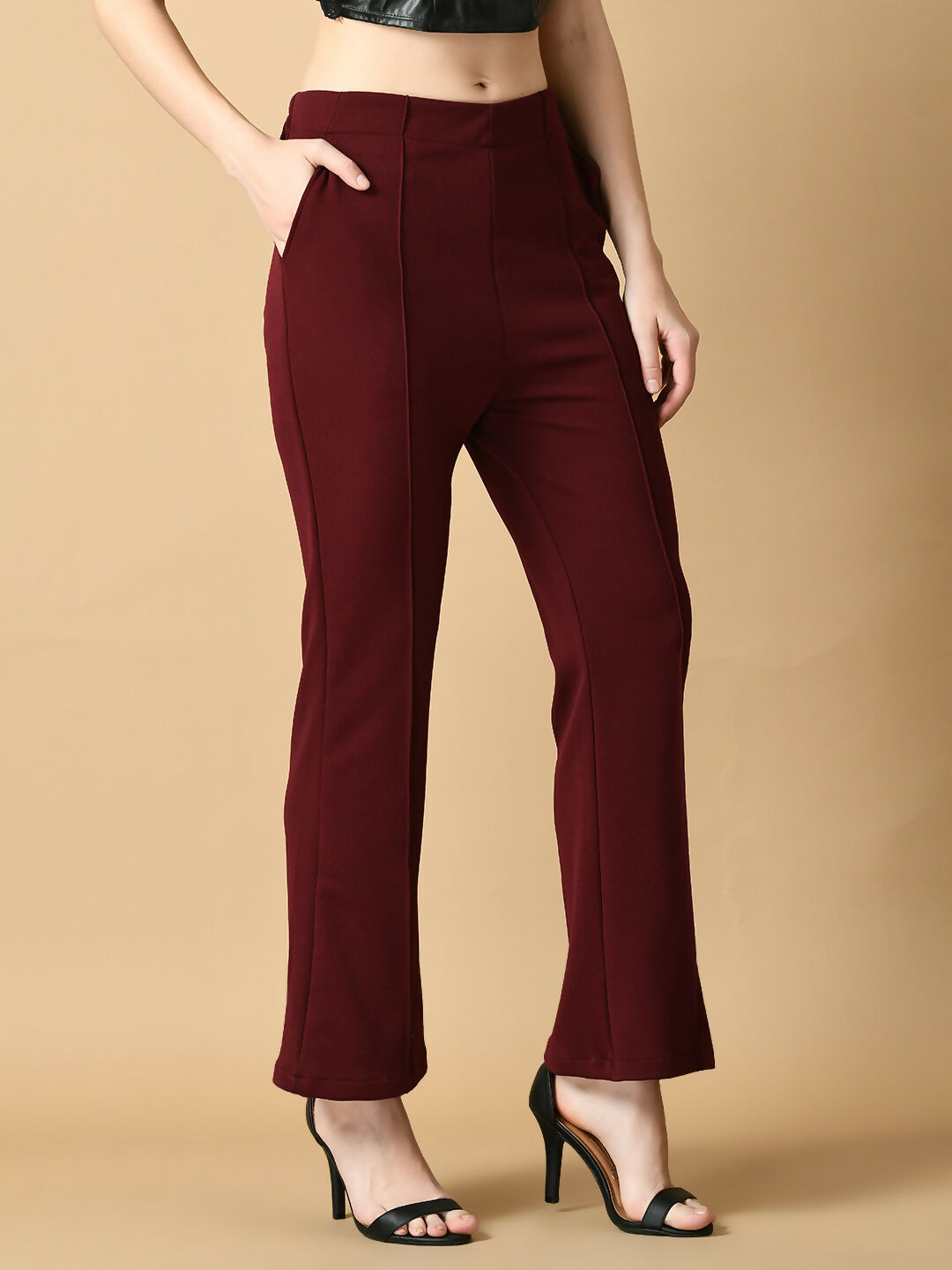 Myshka Women's Magenta Flared Party Trouser | Grocsy
