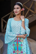 Juniper Women's Sky Blue Floral Printed Rayon Kurta With Buttons Closure At Back | Grocsy