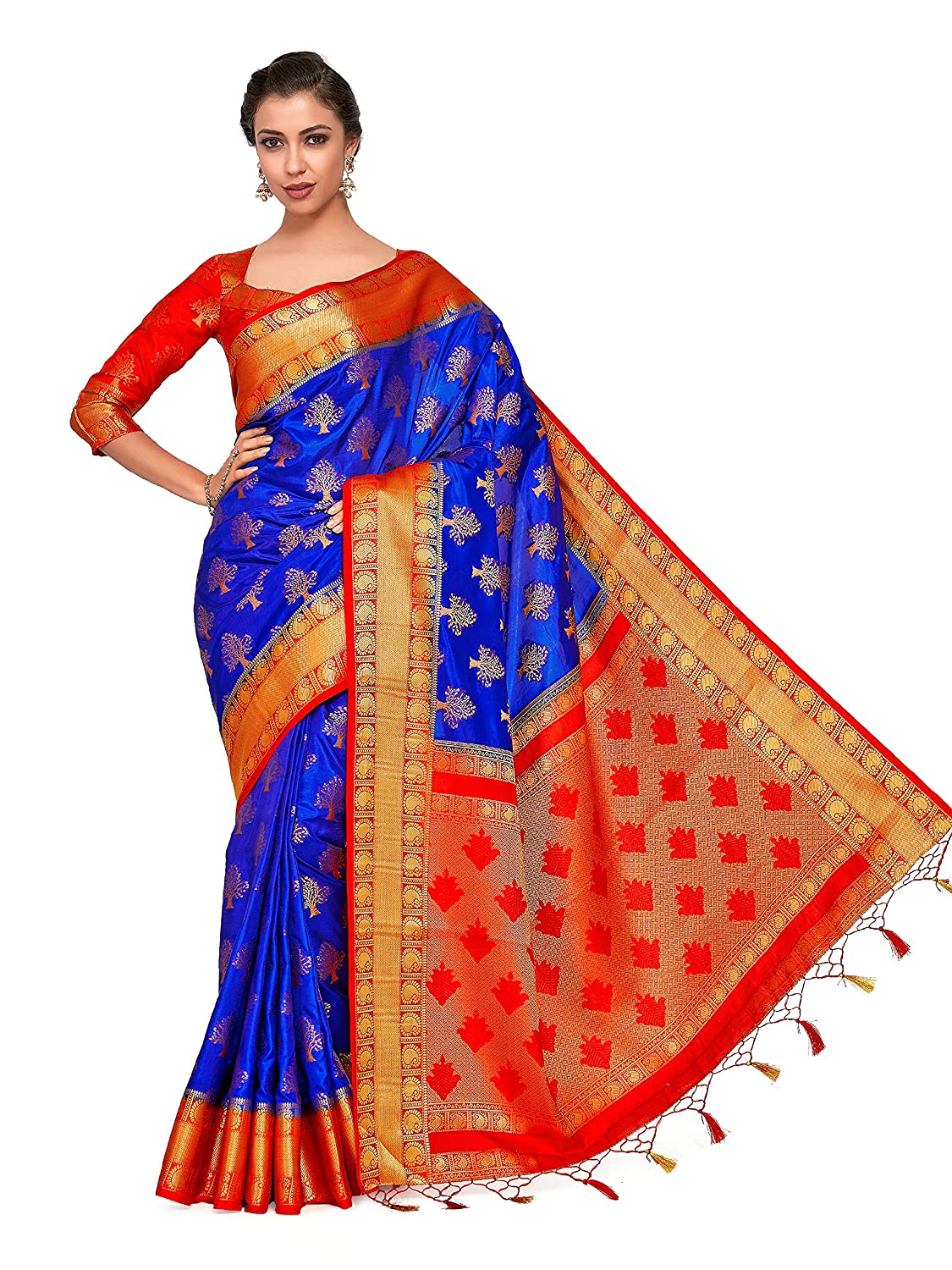 Mimosa Women's Kanchipuram Art Silk Saree With Un-Stitched Blouse | Grocsy