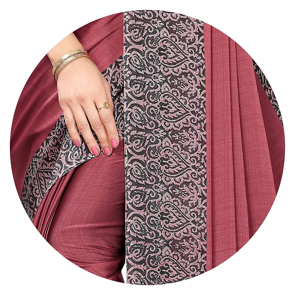 Mirchi Fashion Women's Pink & Black Printed Chiffon Saree | Grocsy
