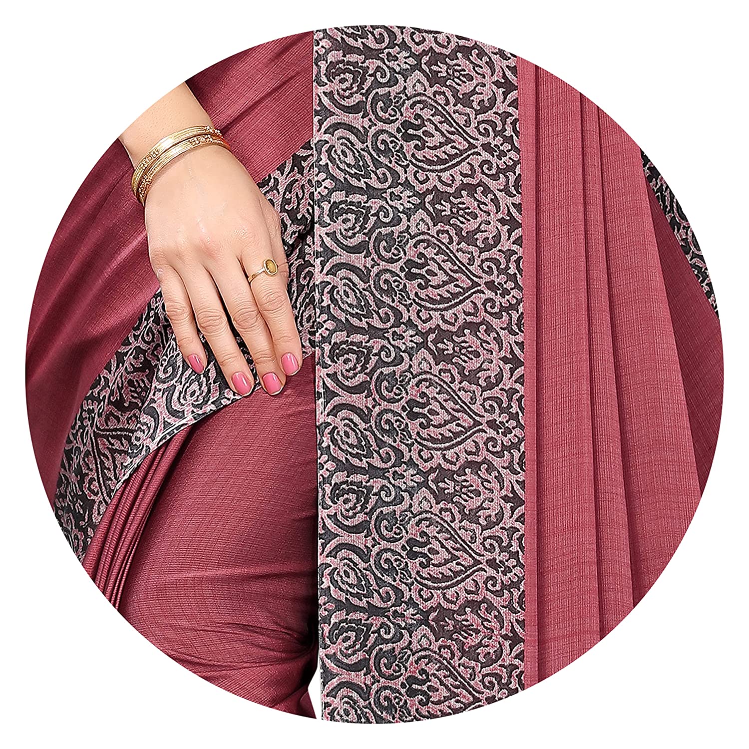 Mirchi Fashion Women's Pink & Black Printed Chiffon Saree | Grocsy