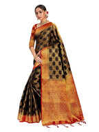 Vardha Women's Black Woven Art Silk Saree With Blouse Piece | Grocsy