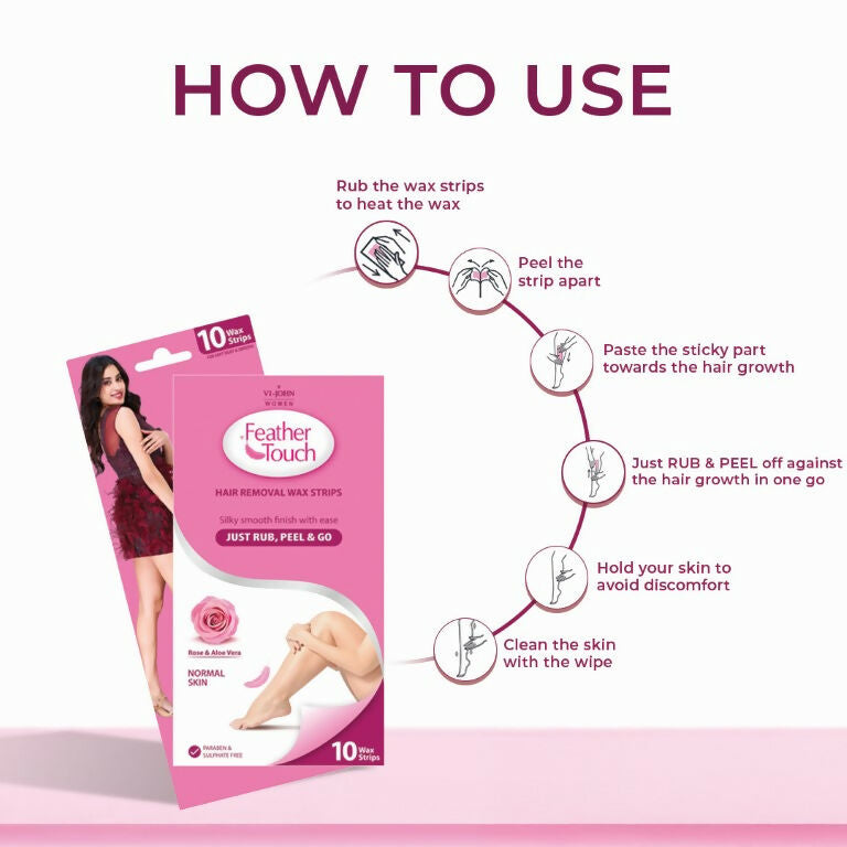 VI-JOHN Feather Touch Rose & Alevera Hair Removal Wax Strips for Normal Skin Praraben & Sulphate Free | Grocsy