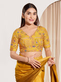 Joban Fashion Yellow Viscose Rayon Padded Blouse With V Neck Elbow Sleeves | Grocsy