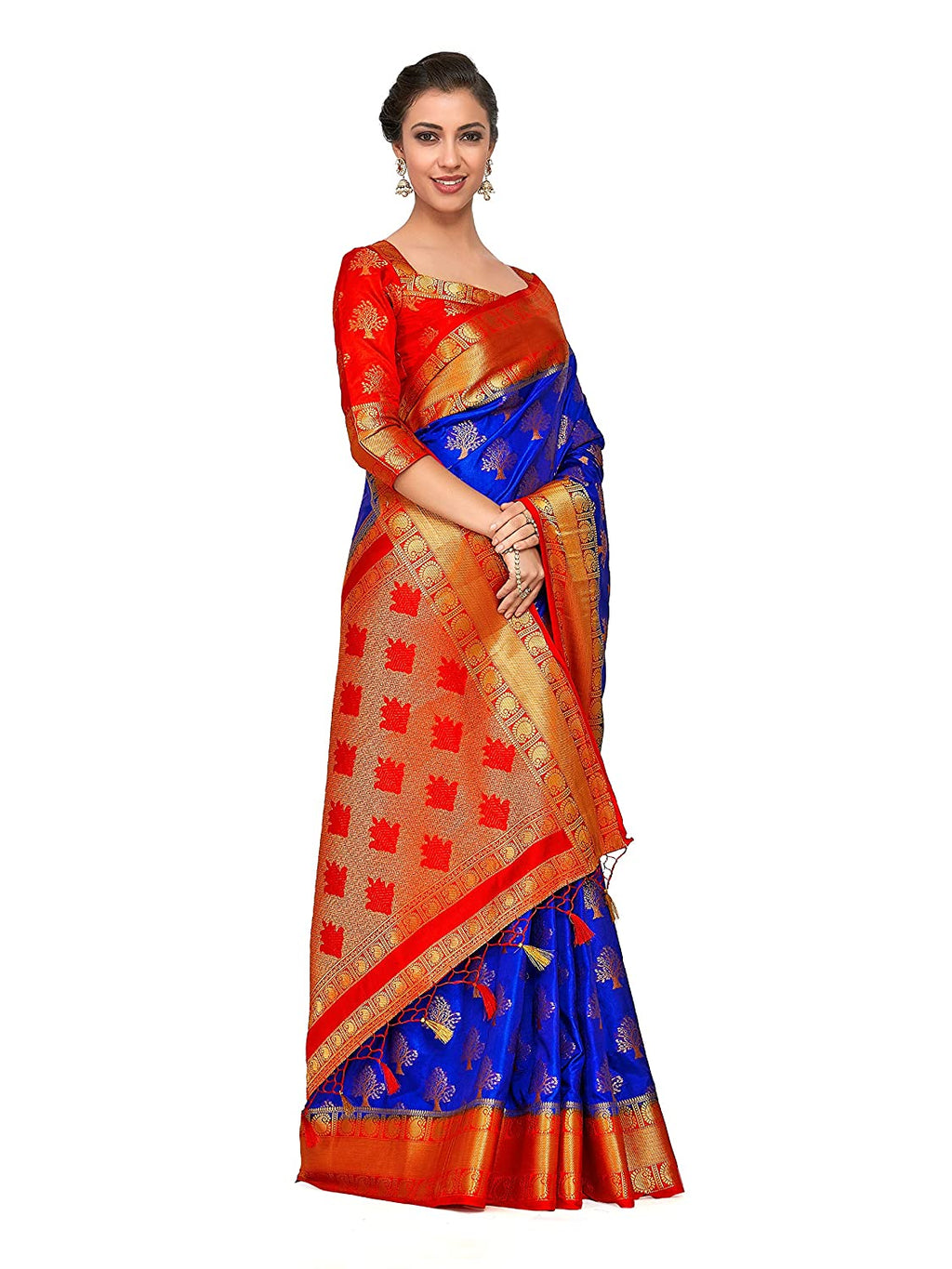 Mimosa Women's Kanchipuram Art Silk Saree With Un-Stitched Blouse | Grocsy
