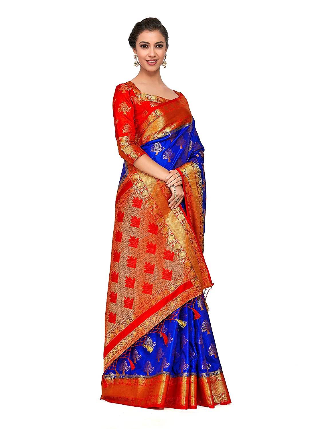 Mimosa Women's Kanchipuram Art Silk Saree With Un-Stitched Blouse | Grocsy