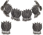 Silver-Plated Alloy Oxidised Lotus Petals Necklace - The Pari | Grocsy