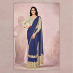 Blue Lycra Embroidery Designer Saree With Blouse - Mohmanthan Sitaarah | Grocsy