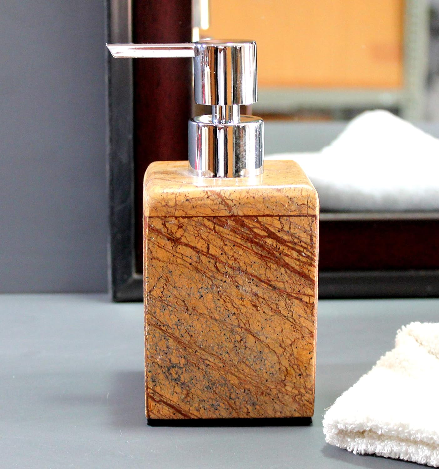 KLEO Soap / Lotion Dispenser - Made of Genuine Indian Marble - Luxury Bathroom Accessories Bath Set - Brown | Grocsy