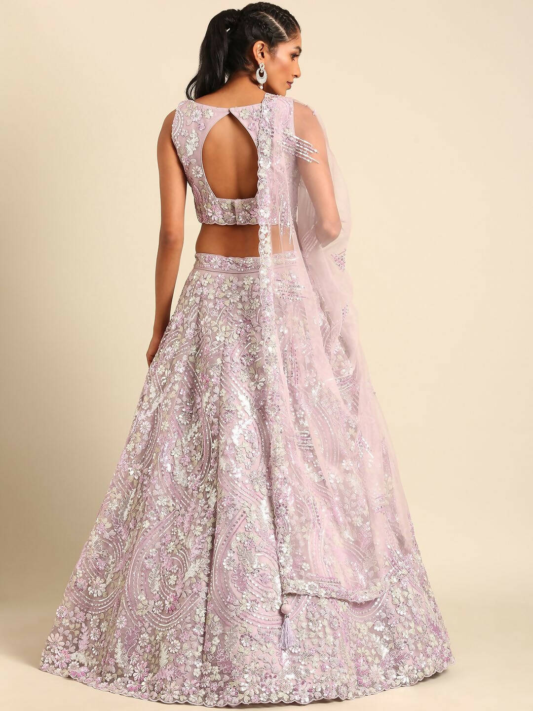 House of Panchhi Lavender Net Sequins and Zarkan embroidery Lehenga choli & Dupatta | Grocsy