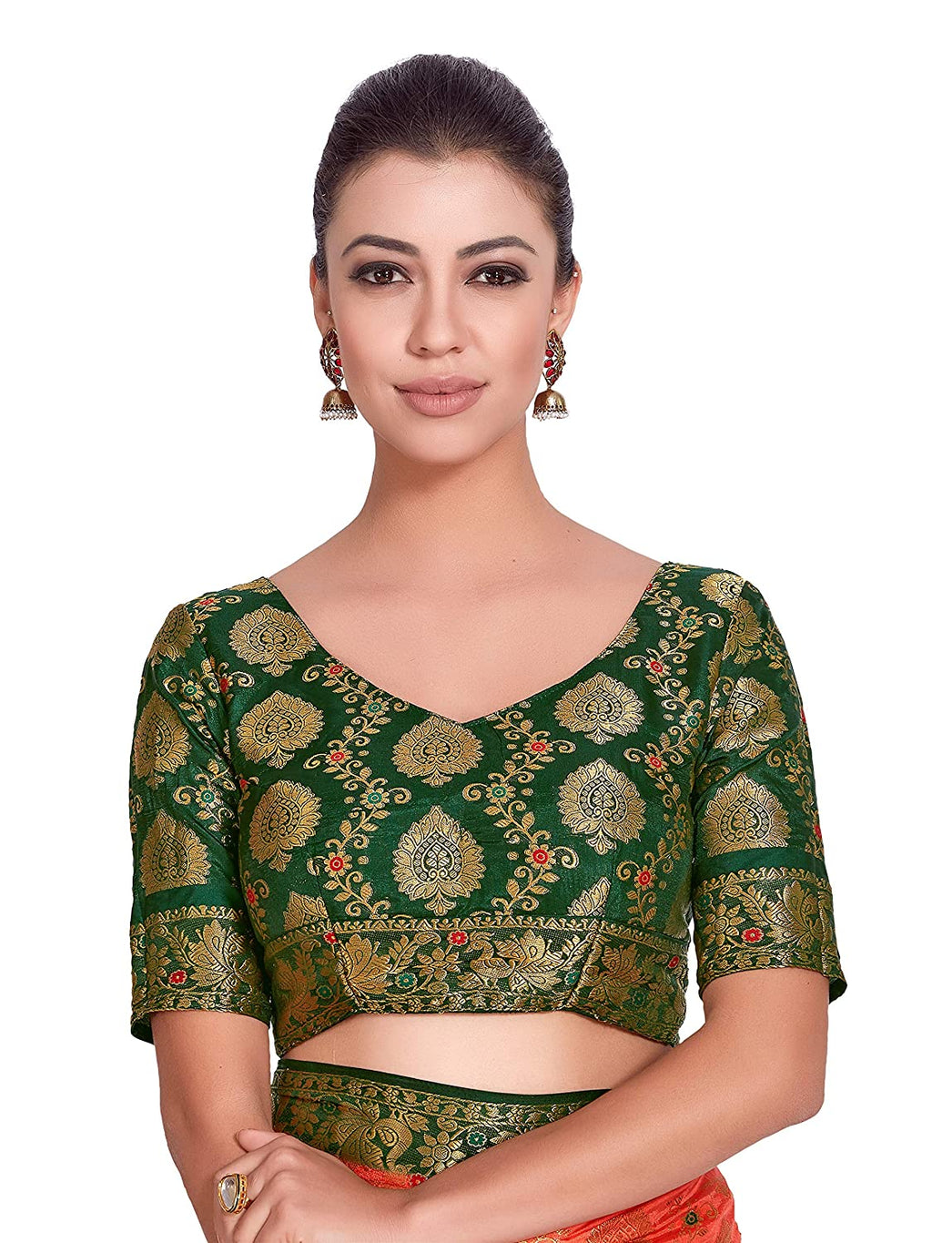 Mimosa Women's Orange Art Silk Kanjivaram Pattu Style Saree With Contrast Blouse | Grocsy