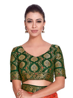 Mimosa Women's Orange Art Silk Kanjivaram Pattu Style Saree With Contrast Blouse | Grocsy