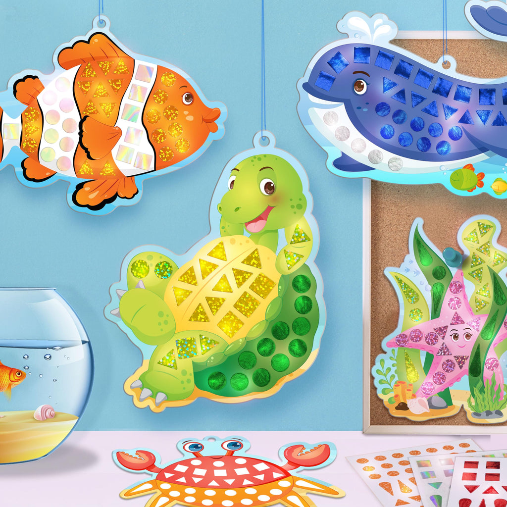 Imagimake Mirror Mosaic Ocean Theme Kids Art Set | DIY Craft Kit with Foil Stickers | Mosaic Kit for Kids | Birthday Gift for Boys and Girls Ages 3-8 | Toys for 4 Year Old Boys | Grocsy