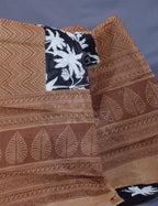 Black And Chikoo Colour Block Print Pure Mulmul Cotton Saree By Gayathri Reddy Designer Studio | Grocsy