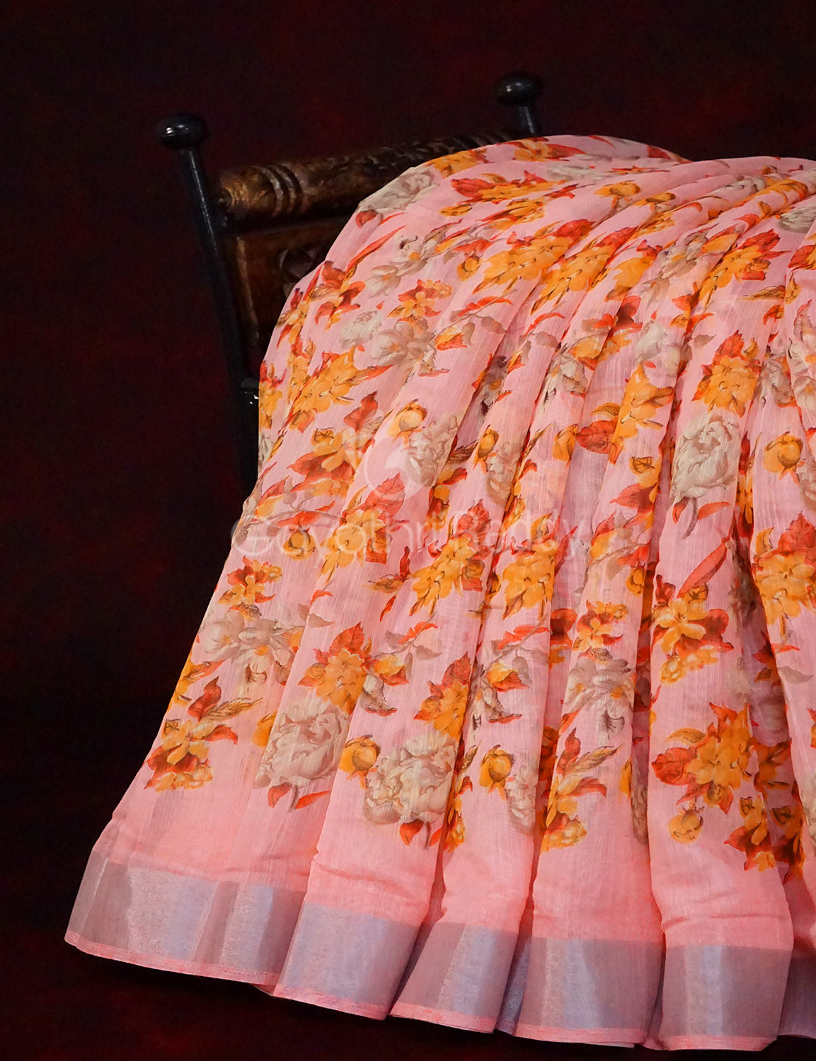 Pastel Peach Colour Floral Design Semi Chanderi Saree By Gayathri Reddy Designer Studio | Grocsy