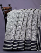 Cream And Black Colour Combo With Waves Print Pure Mulmul Cotton Saree By Gayathri Reddy Designer Studio | Grocsy