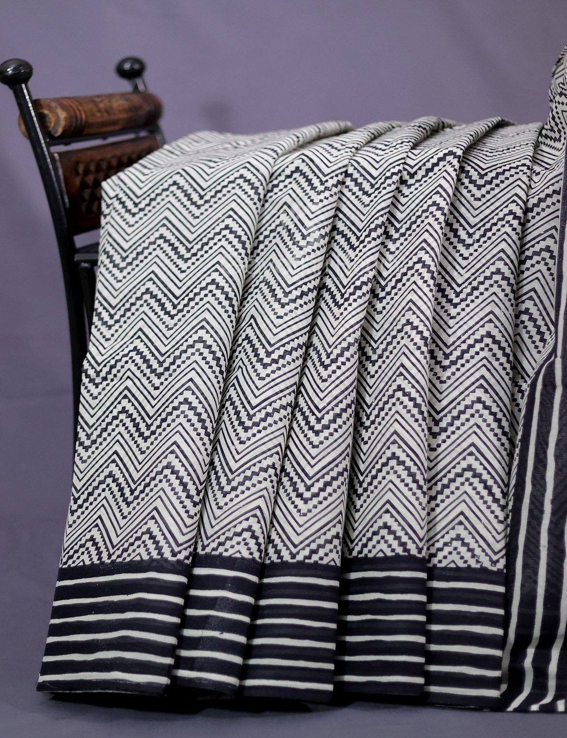 Cream And Black Colour Combo With Waves Print Pure Mulmul Cotton Saree By Gayathri Reddy Designer Studio | Grocsy