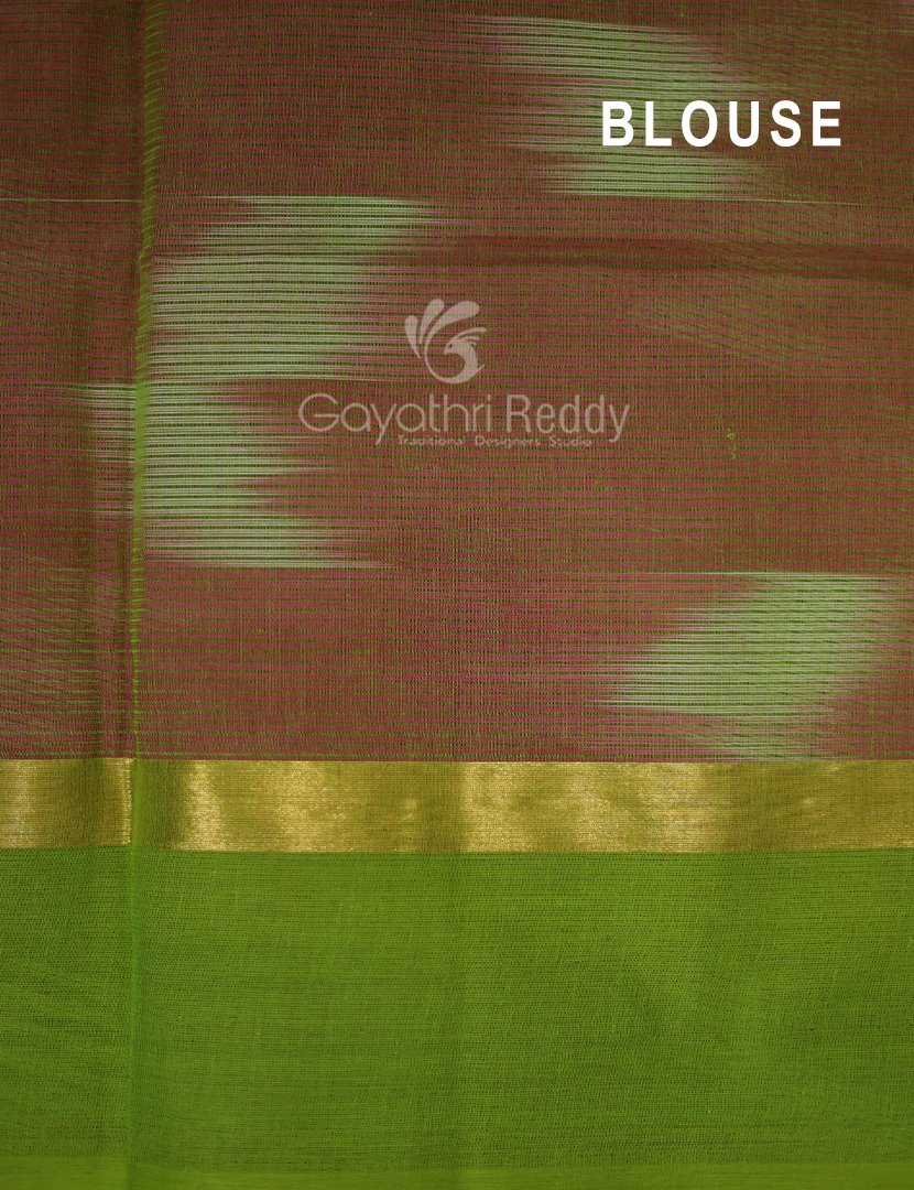 Dual Shades of Rose Pink And Parrot Green Mangalagiri Ikkat Cotton Saree By Gayathri Reddy Designer Studio | Grocsy