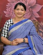 Blue Colored Block Print Cotton Saree By Gayathri Reddy Designer Studio | Grocsy