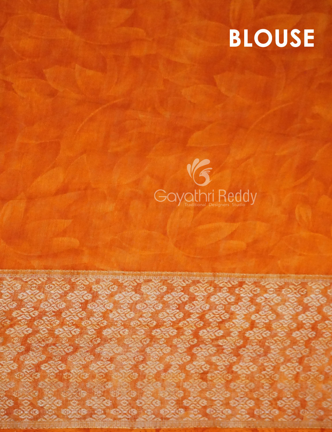 Shades of Sky Blue With Orange Blouse Floral Design Semi Chanderi Saree By Gayathri Reddy Designer Studio | Grocsy