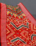 Combo of Parrot Green and Red Patola Print Semi Chanderi Saree By Gayathri Reddy Designer Studio | Grocsy