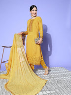 Sangria Floral Embroidered Regular Sequinned Kurta with Trousers & With Dupatta | Grocsy