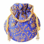 Ethnic Clutch Silk Potli Batwa Pouch Bag with Metal Bead work Gift | Grocsy