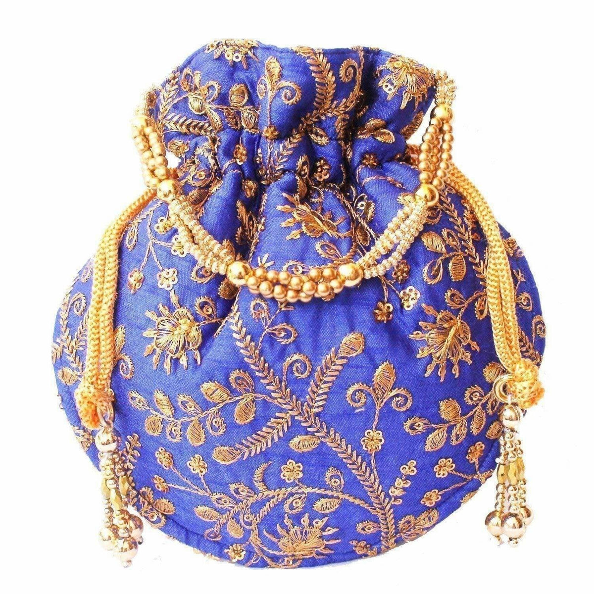 Ethnic Clutch Silk Potli Batwa Pouch Bag with Metal Bead work Gift | Grocsy