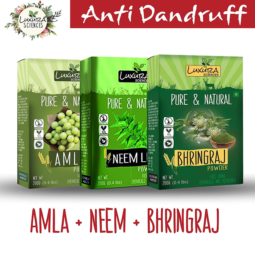 Luxura Sciences Natural Hair Care Set Anti Dandruff - Amla + Neem + Bhringraj | Grocsy