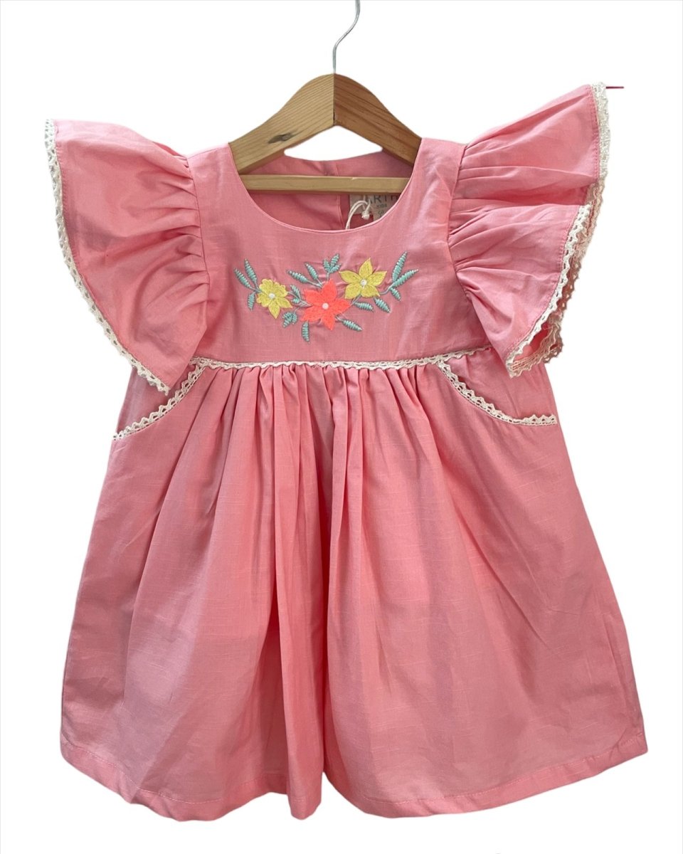 ArthLife Peach Floral Embroidered Dress | Grocsy