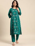 All About You Ethnic Motifs Embroidered Panelled Thread Work Chanderi Silk Kurta Set | Grocsy