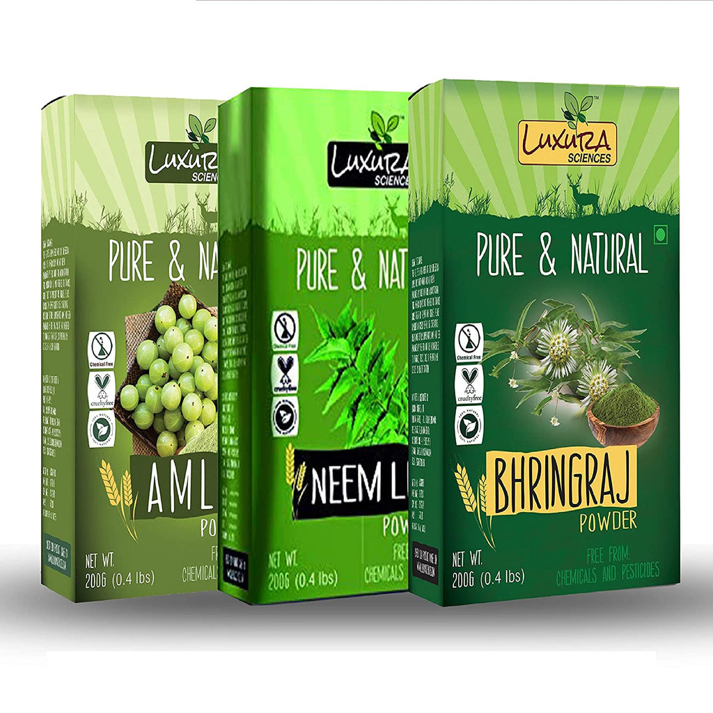 Luxura Sciences Natural Hair Care Set Anti Dandruff - Amla + Neem + Bhringraj | Grocsy