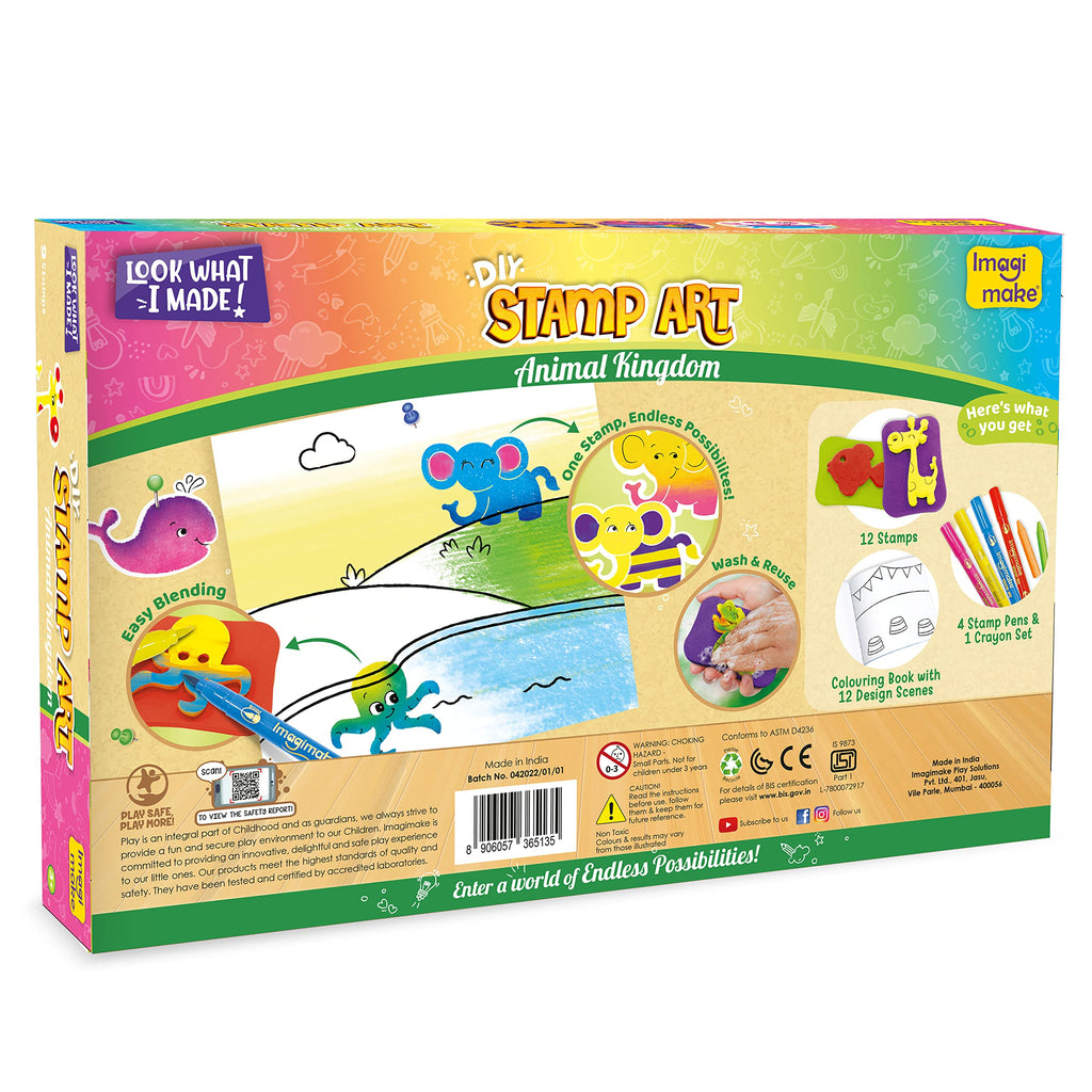 Imagimake Stamp Art Animal Kingdom | Crafts for Kids Ages 3-5 | Stamps with Easy Blending Pens | Arts and Crafts for Kids Ages 3-5 | Gifts for Toddlers | Gifts for Girls & Boys 3, 4, 5 Years | Grocsy