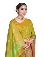 Vardha Women's Yellow Woven Raw Silk Saree | Grocsy