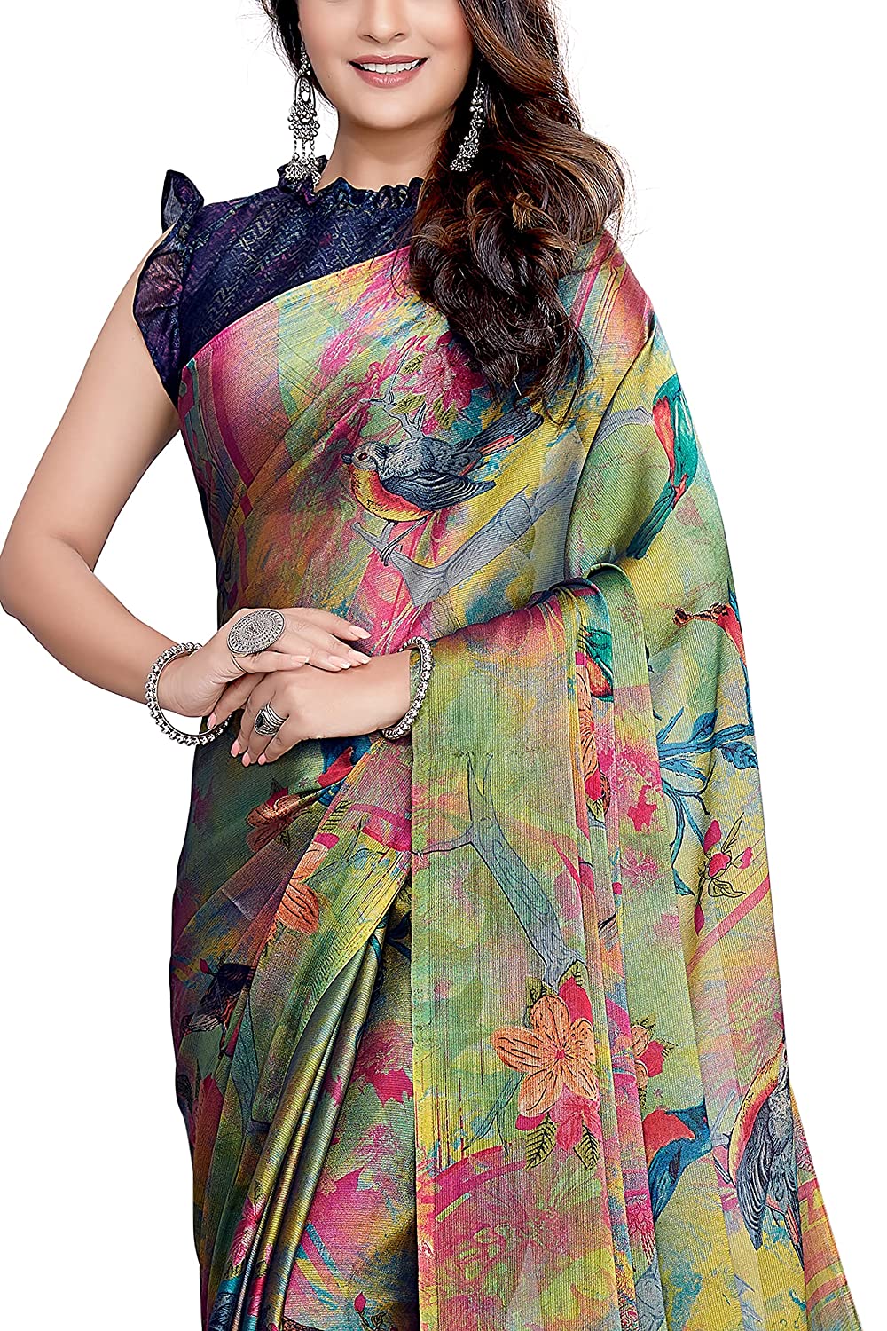 Mirchi Fashion Women's Chiffon Forest Designer Saree | Grocsy