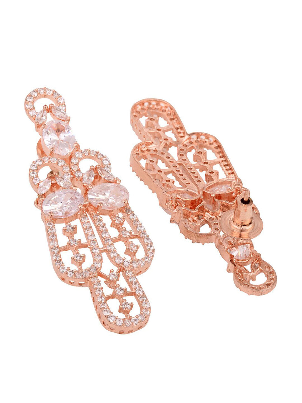 Saraf RS Jewellery Rose Gold-Polished White AD Studded Jewellery Set With Maang Tika | Grocsy