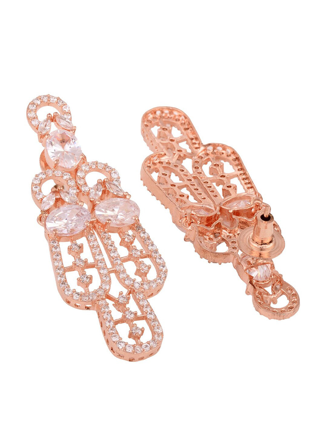 Saraf RS Jewellery Rose Gold-Polished White AD Studded Jewellery Set With Maang Tika | Grocsy