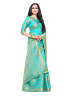 Mimosa Women's Turquoise Blue Woven Art Silk Saree With Blouse Piece | Grocsy