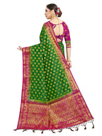 Vardha Women's Green Woven Raw Silk Banarasi Saree | Grocsy