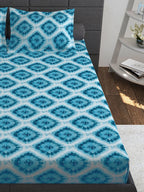 Story@home Blue & Pink Ethnic Motifs Pure Cotton 152TC Queen Bedsheet With 2 Pillow Covers | Grocsy