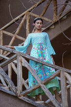 Juniper Women's Sky Blue Floral Printed Rayon Kurta With Buttons Closure At Back | Grocsy