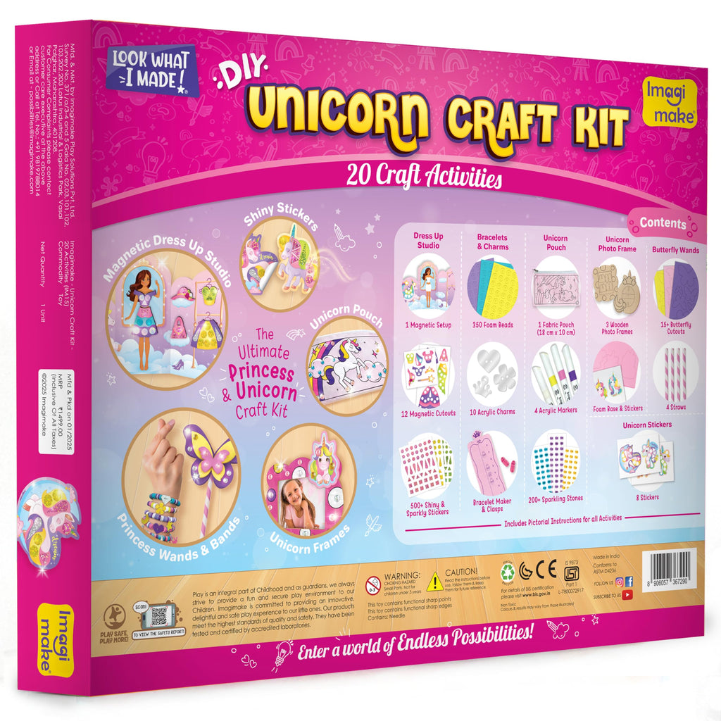 Imagimake Unicorn Craft Kit | 20+ Mess Free Activities | Bracelet Making Kit, Magnetic Board Princess Dress Up, Unicorn Stickers and More | 5,6,7,8 Year Old Girl Birthday Gift | Crafts for Girls 8-12 | Grocsy