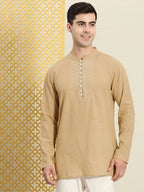 House of Pataudi Men Pure Cotton Solid Chikankari Jashn Short Kurta | Grocsy
