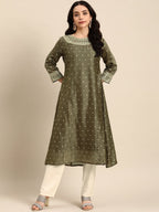 All About You Ethnic Motifs Embroidered Empire Sequinned Kurta with Trousers | Grocsy
