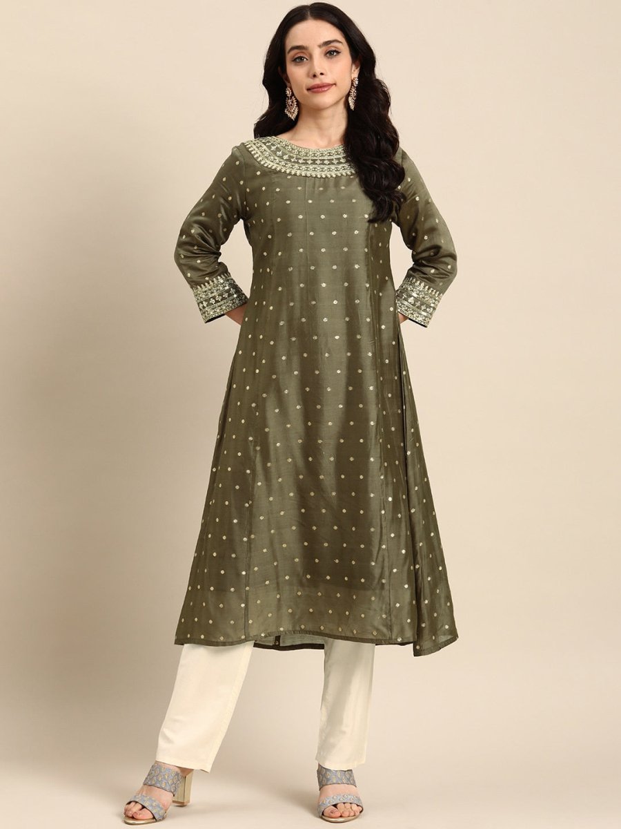 All About You Ethnic Motifs Embroidered Empire Sequinned Kurta with Trousers | Grocsy